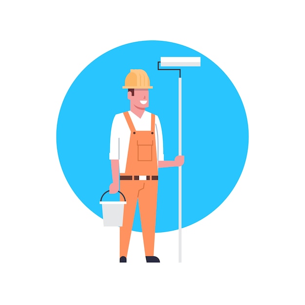 Construction Worker Icon Painter Or Decorator Man Wearing Helmet