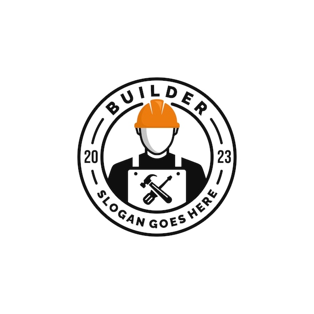 建設労働者のロゴデザインのベクトルイラスト
