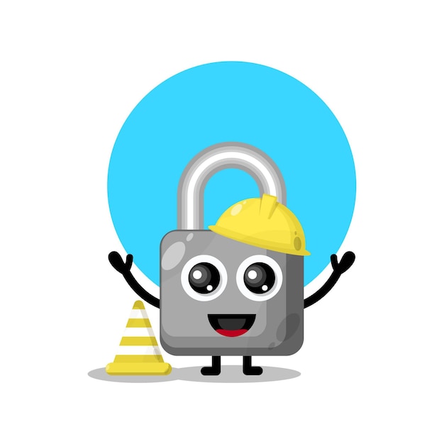 Construction worker padlock cute character mascot