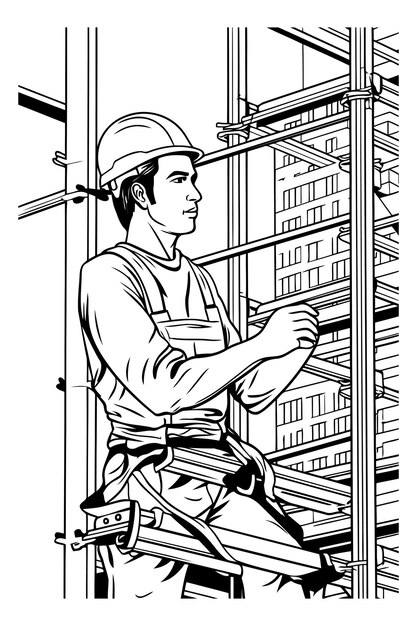 Vector construction worker on scaffolding ready for vinyl cutting