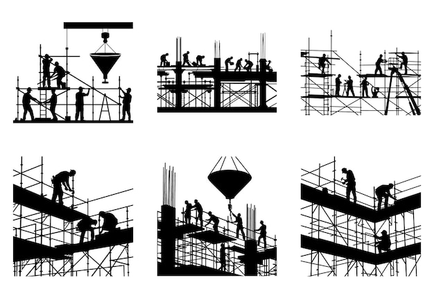 建設労働者のシルエット クリパート SVG バンドルデザイン 建設労働と道具 イラスト