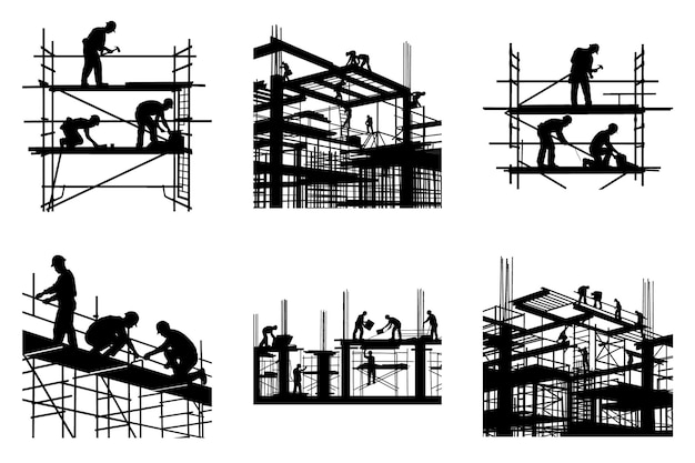 建設労働者のシルエット クリパート SVG バンドルデザイン 建設労働と道具 イラスト