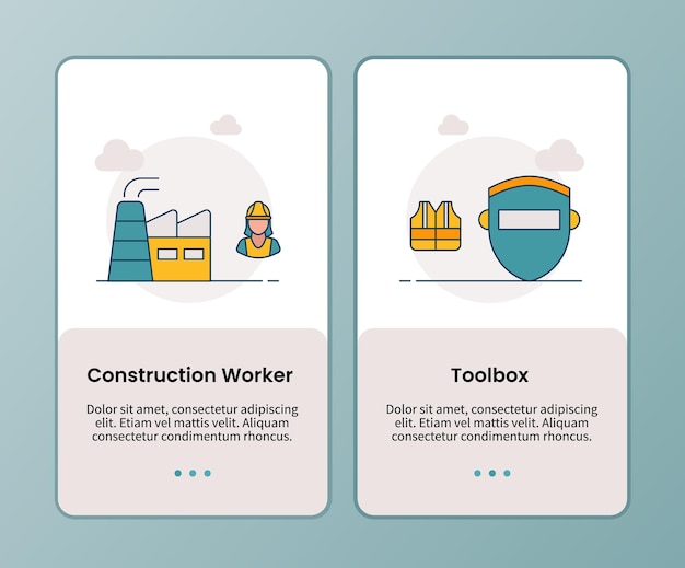 Vector construction worker tool box campaign for onboarding mobile apps template