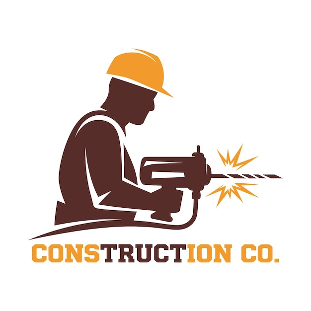 construction worker using a drill strong logo design for a construction company