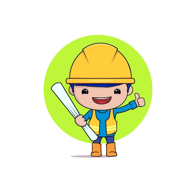 construction worker with building plan vector premium