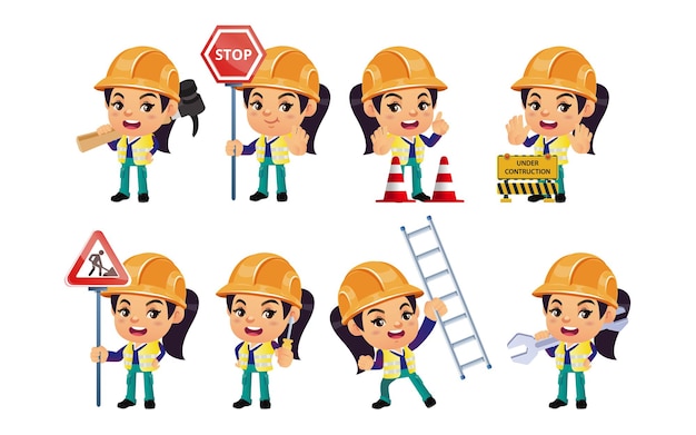 Construction worker with different poses