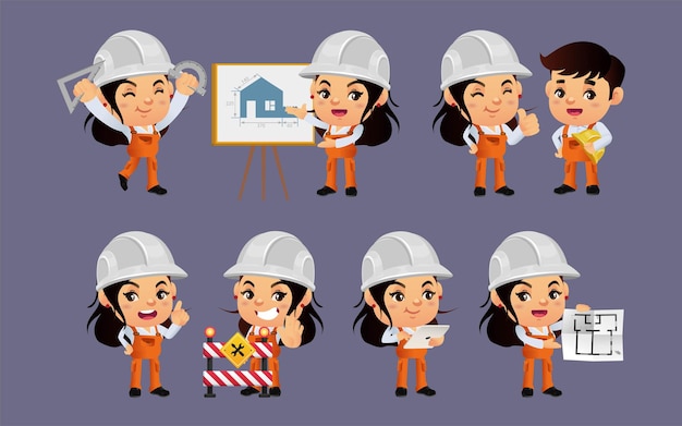 Construction worker with different poses
