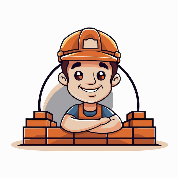 construction worker with helmet and bricks vector illustration eps 10