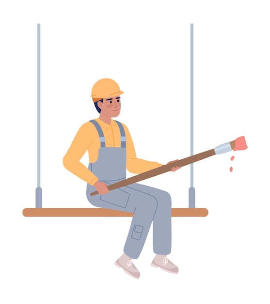 Vector construction worker with paint brush semi flat color vector character
