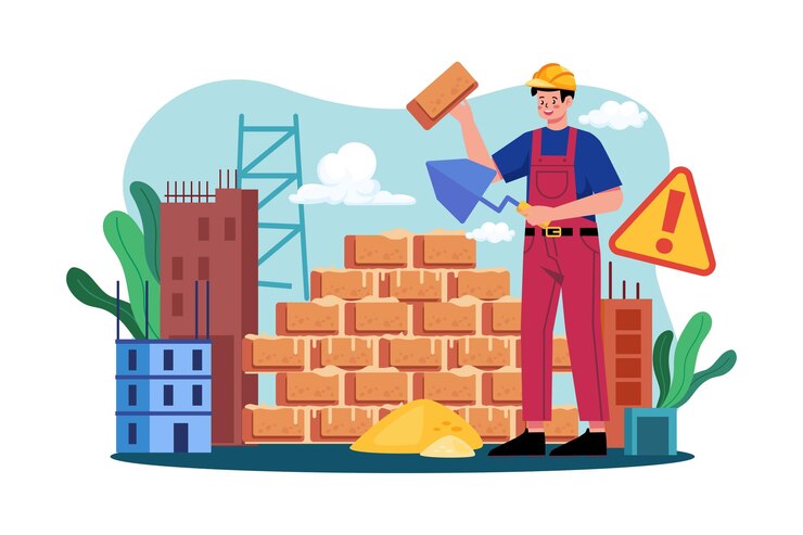 वेक्टर construction workers building the wall