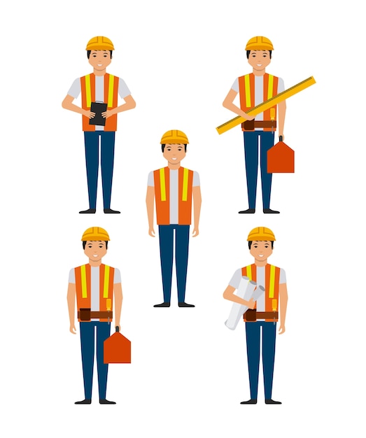 construction workers cartoon icon over white background