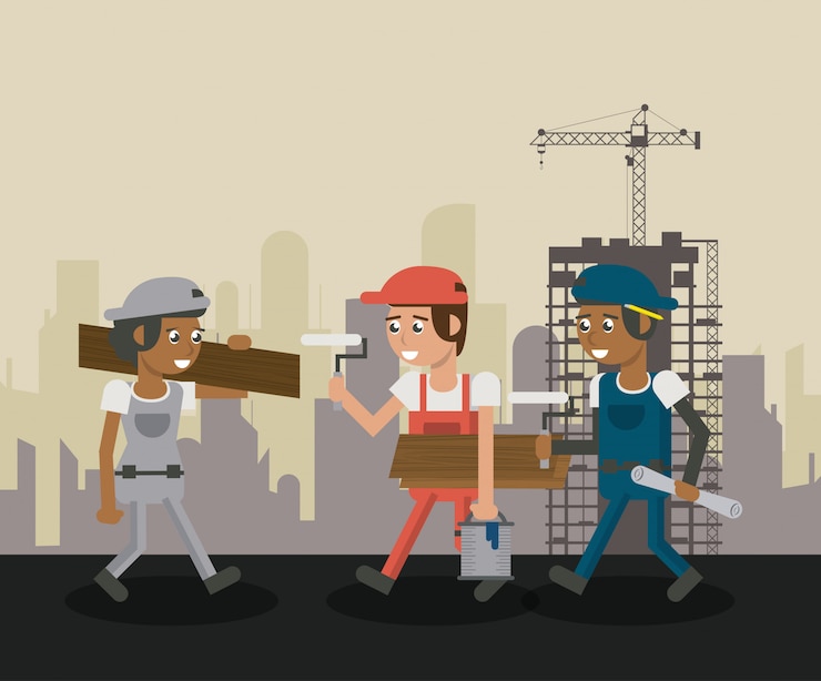 Vector construction workers cartoons