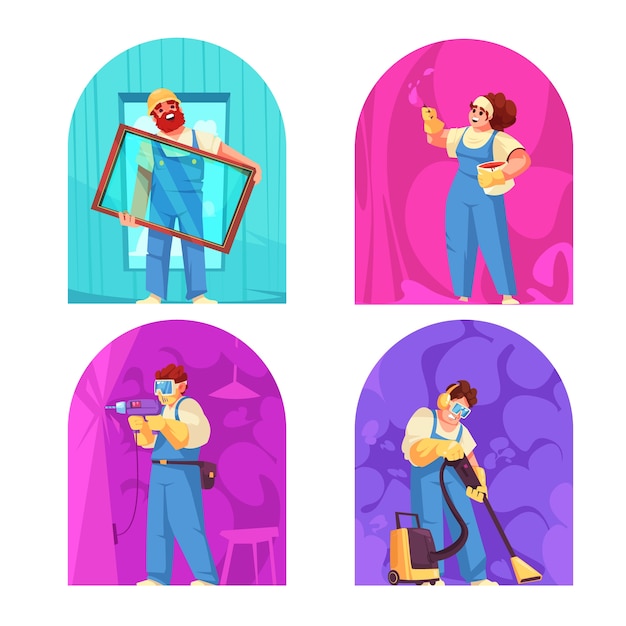 Vector construction workers illustrations in flat design