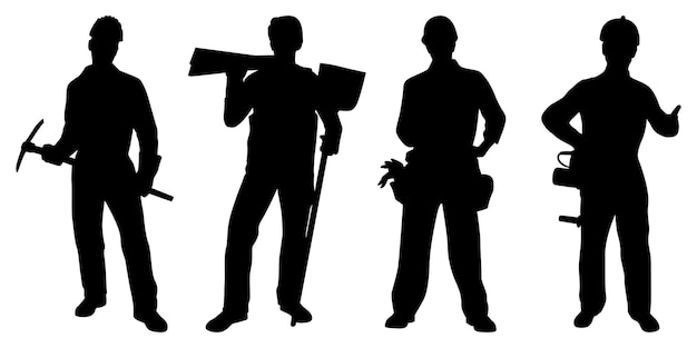 Vector construction workers or labor silhouettes vector illustration