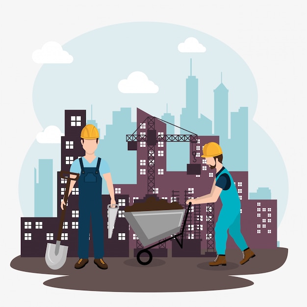 construction workers with under construction icons