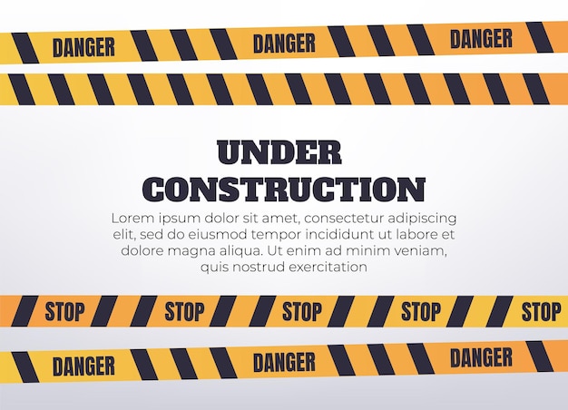 Under construction yellow tape warning emergency background