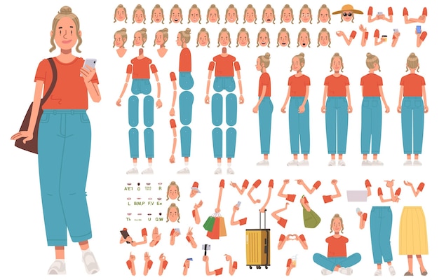 Constructor character active girl casual woman influencer blogger Set creating animatio_ai_generated