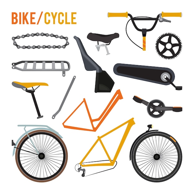 Constructor of different bicycle parts and equipment set