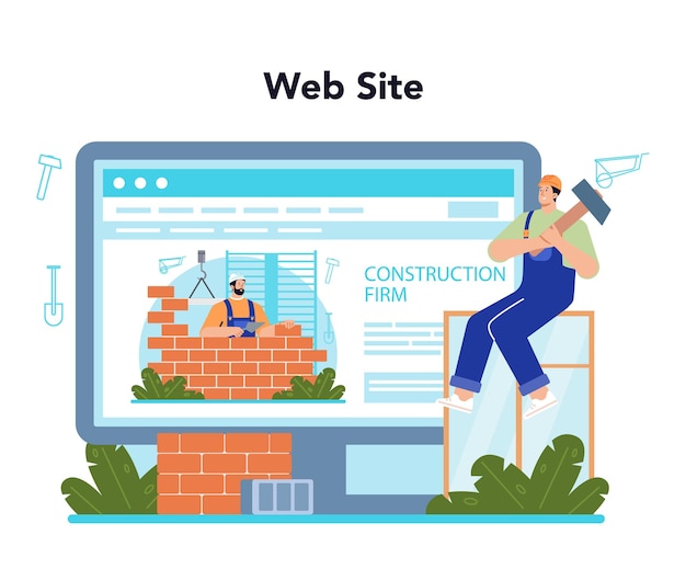 Constructor online service or platform house and road building process