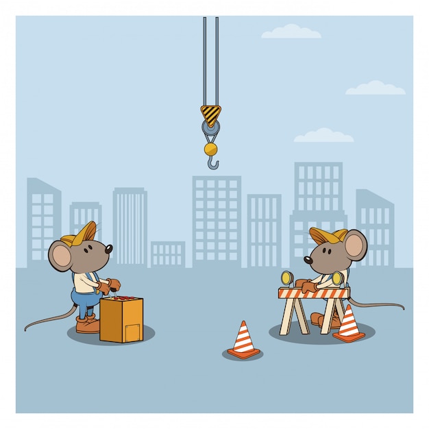 Under constrution mouses workers cartoons