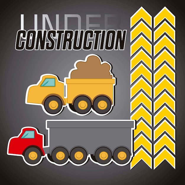 Under constrution red truck and yellow truck