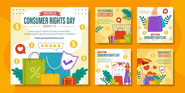 consumer rights day social media post flat cartoon hand drawn templates background illustration
