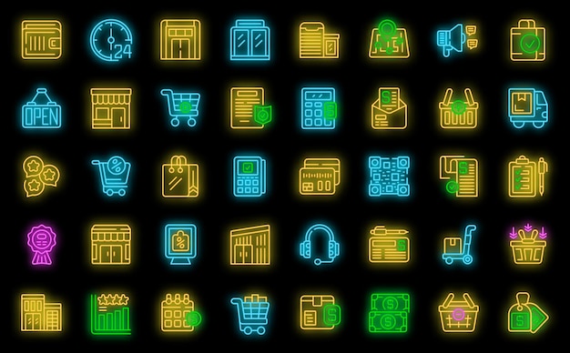 Vector consumer shop icons set vector neon