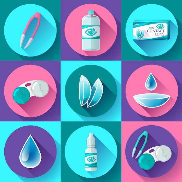 Contact lenses icon set. flat design style.