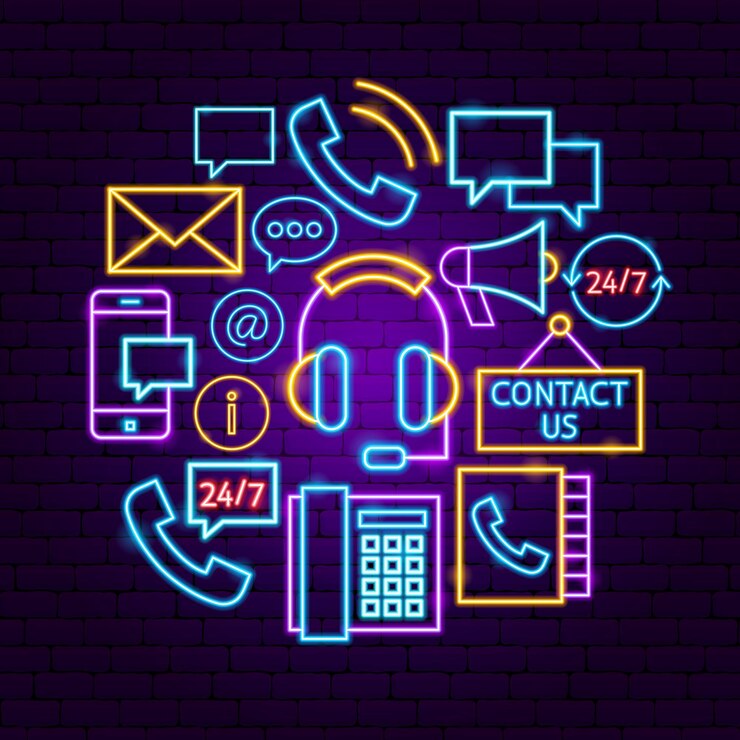 Vector contact neon concept. vector illustration of business promotion.