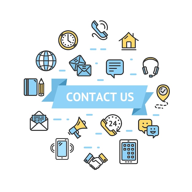 Contact Us Icon Round Design Template Thin Line Concept Vector
