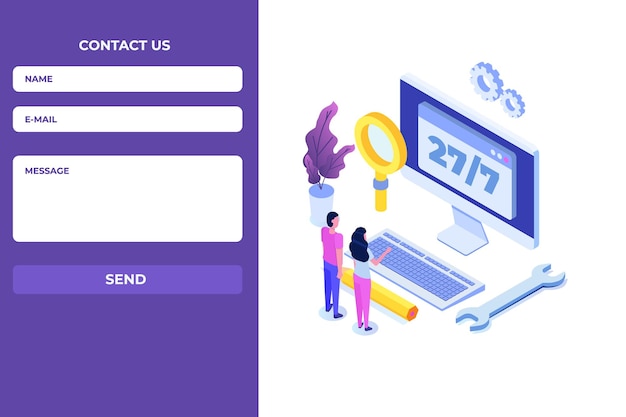 Contact us landing page template. vector illustration.