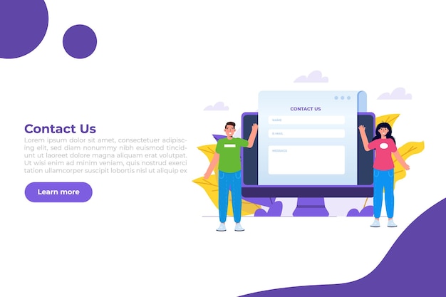 Contact us landing page template. Vector illustration.