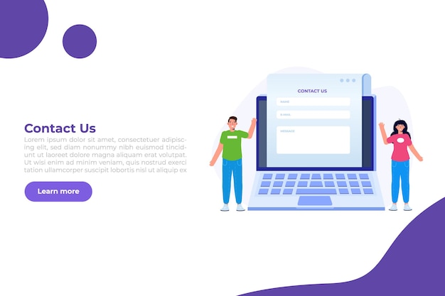 Contact us landing page template. Vector illustration.