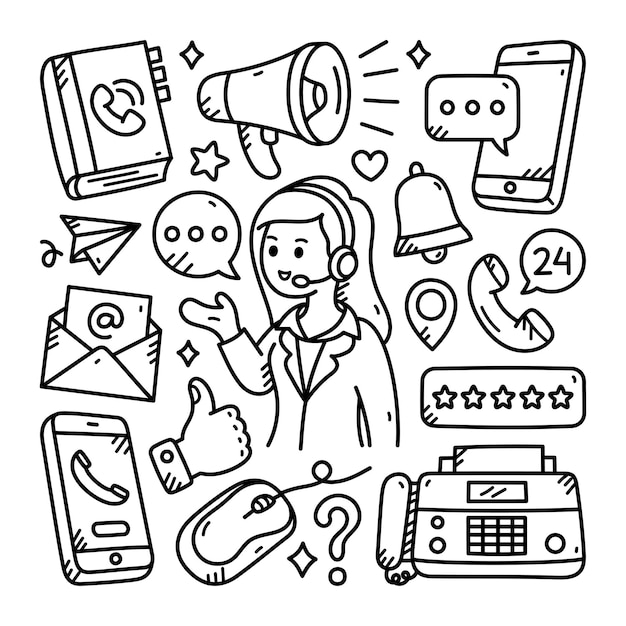 Contact us line doodle illustration