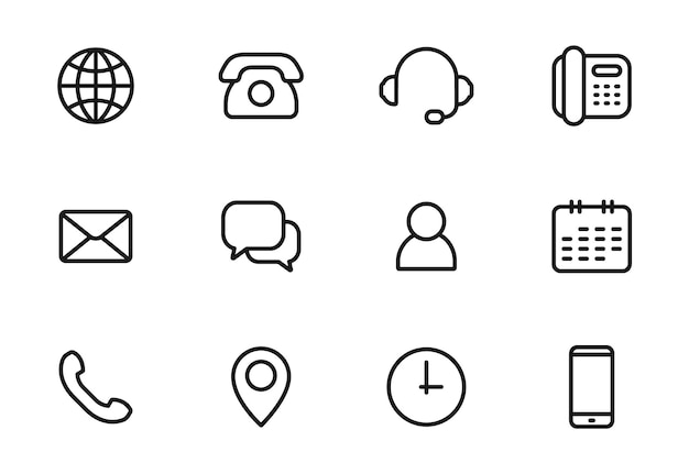 Contact us line icon set communication signs