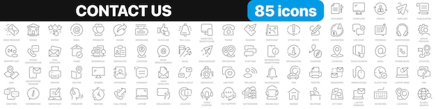 Contact us line icons collection Message support operator email location icons UI icon set Thin outline icons pack Vector illustration EPS10