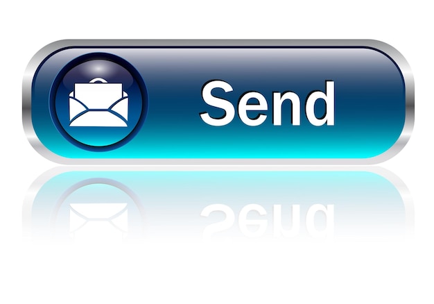 お問い合わせ、メールアイコン、ボタン、影付きの青い光沢。