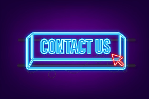 Contact us neon style sign. contact us blue sticker on white baclground.