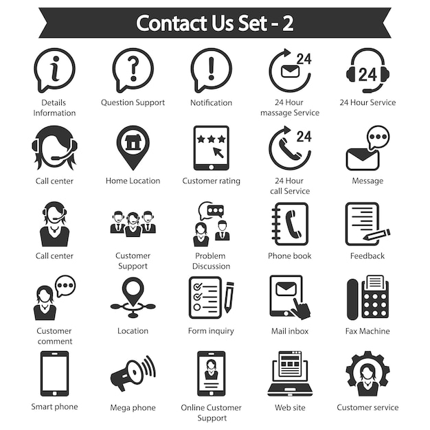 Vector contact us set 2 black icon set