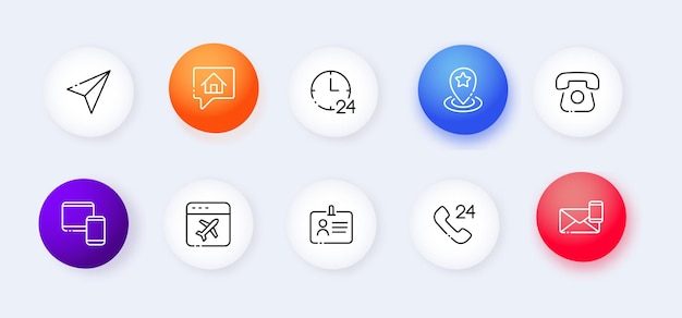 お問い合わせセット アイコン 場所 ハンドセット ポインター送信メッセージ ハンドセット コール チェック マーク 通信 飛行機 対応 sms ファックス 電話の概念 ネオモーフィズム ビジネス用のベクトル線アイコン