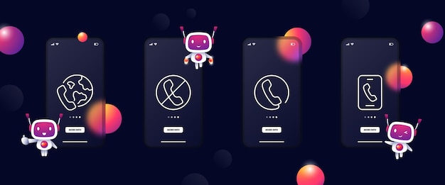 Contattaci imposta l'icona telefono telefono chiamate in tutto il pianeta comunicazione geolocalizzazione gps concetto di telefono ui telefono schermo dell'app glassmorphism icona della linea vettoriale per affari e pubblicità