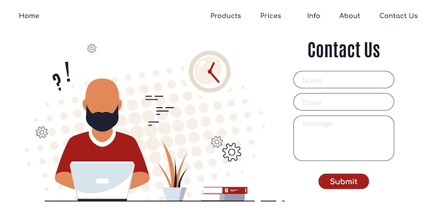 Vector contact us web page design template in flat style