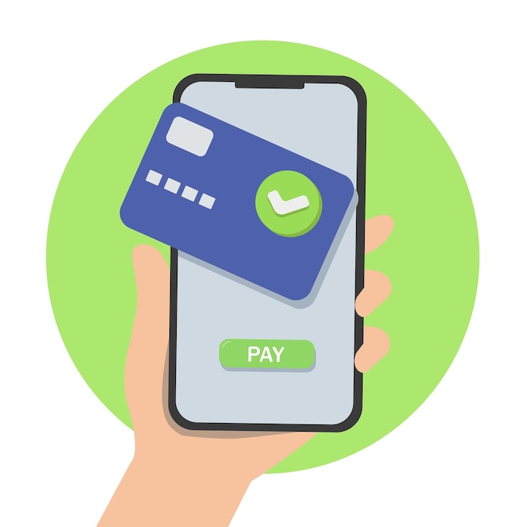 Vector contactless cashless payment with credit card on mobile phone paying problem fail or reject on screen vector illustration