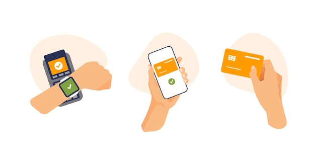 Vettore pagamento senza contatto via telefono o smartwatch app di online banking mobile e portafoglio elettronico