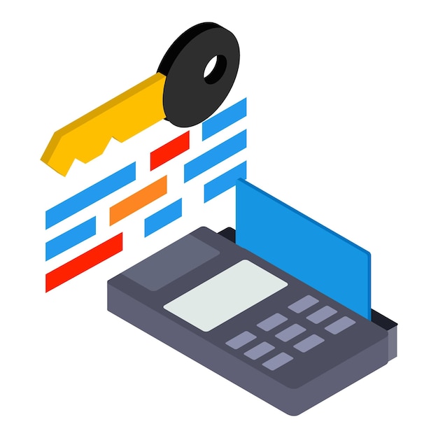 Contactless payment icon isometric vector credit card reader and private key card payment terminal cashless paying electronic money