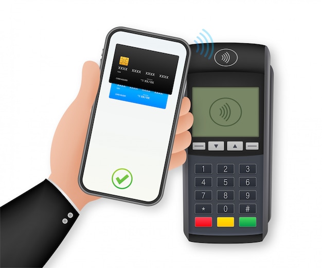 Contactless Payment Methods Mobile smart phone and wireless POS Terminal realistic style.   illustration