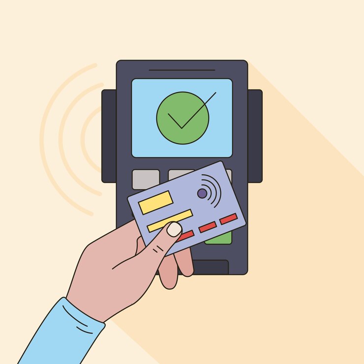Vector contactless payment user hand and voucher
