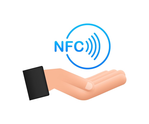 Contactless wireless pay sign in hands logo. nfc technology. vector stock illustration.