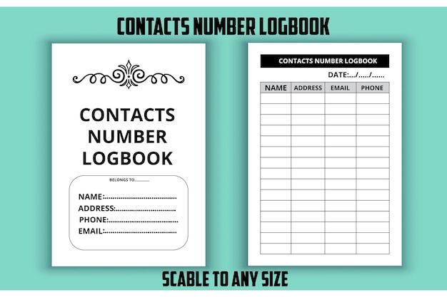 Contacts number logbook. Contact logbook template. Low content KDP interior template