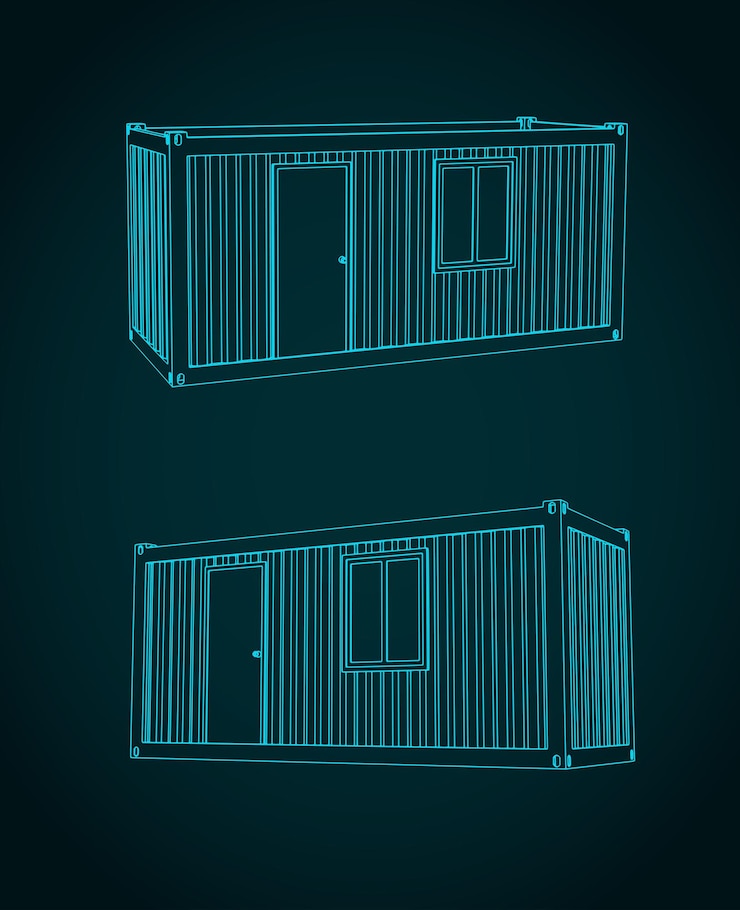 Vector container house blueprints